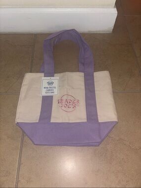 Traders Joe’s mini pastel Cream and Lavender Canvas Tote Bag